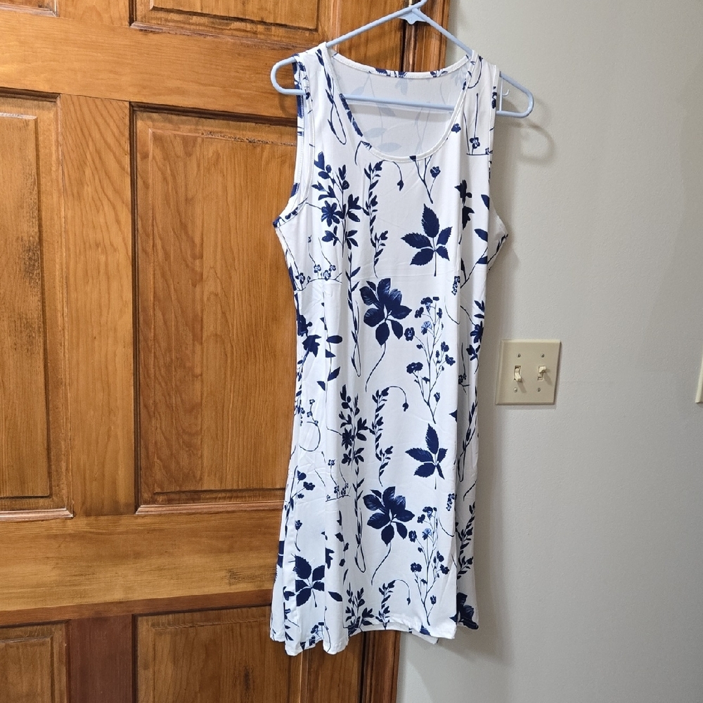 White Floral Print Summer Sleeveless A-line Dress